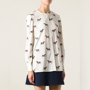 Tory Burch Silk Blend Equestrian Horse Print Meg Blouse